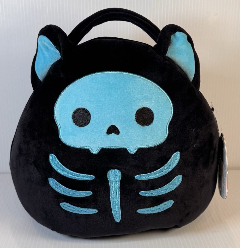 Jazwares Squishmallows Stump 10 Inch Skeleton Cat Halloween Plush Treat Pail NWT